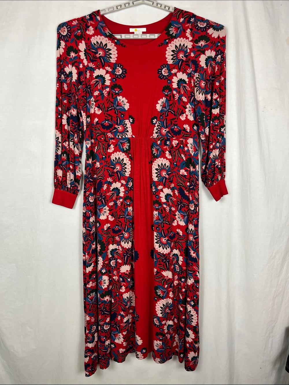Boden Red and Blue Floral Long Sleeve Maxi Zoe Jersey Dress